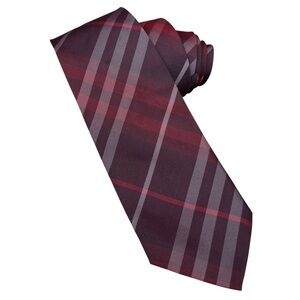 Burberry London Check Silk Tie Luxury Plaid Wine Burgundy